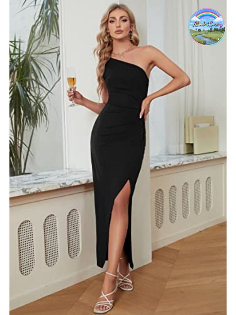 One Shoulder Sleeveless Ruched Bodycon Maxi Dress with Split - Sexy Formal